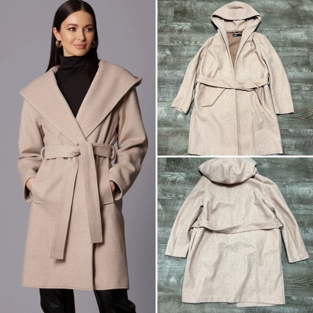 Zara  Belted Hooded Soft Coat Size Extra Small